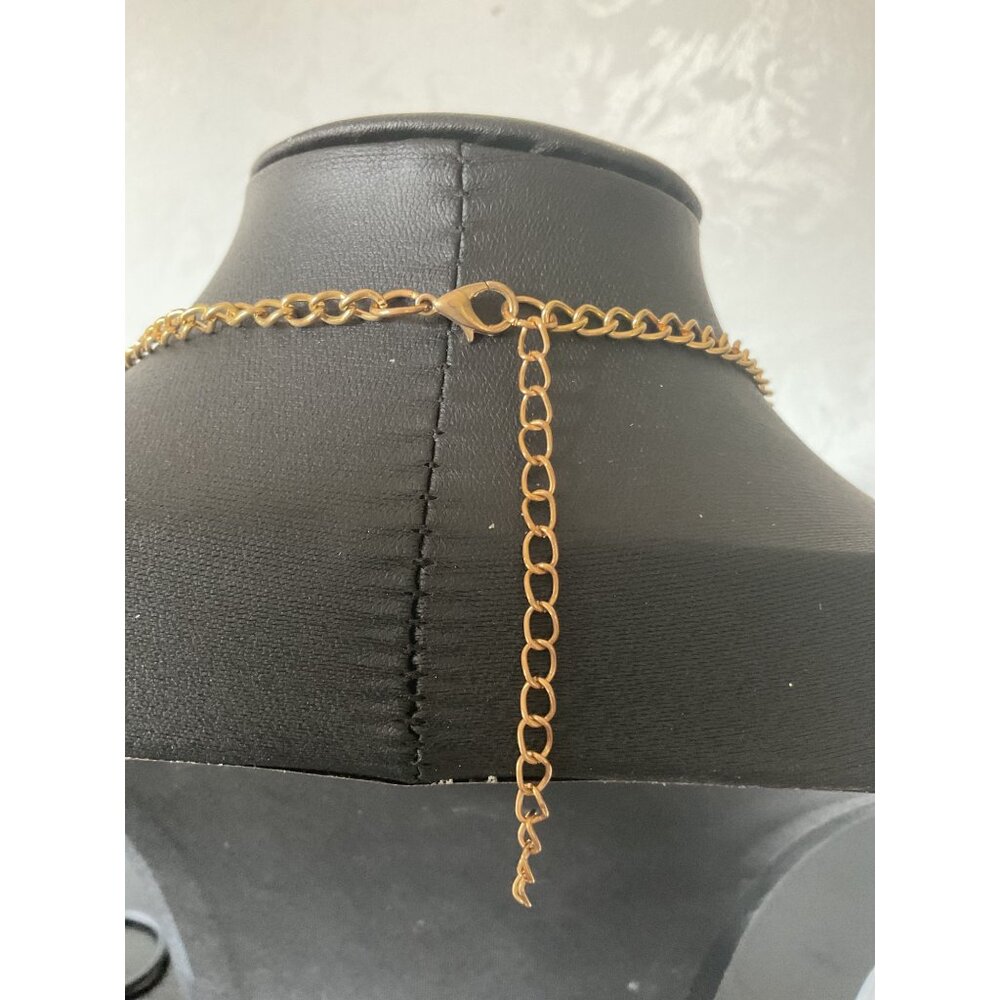 Gold Tone Circle Necklace Rhinestones Adjustable Chain Statement Jewelry - Picture 3 of 5
